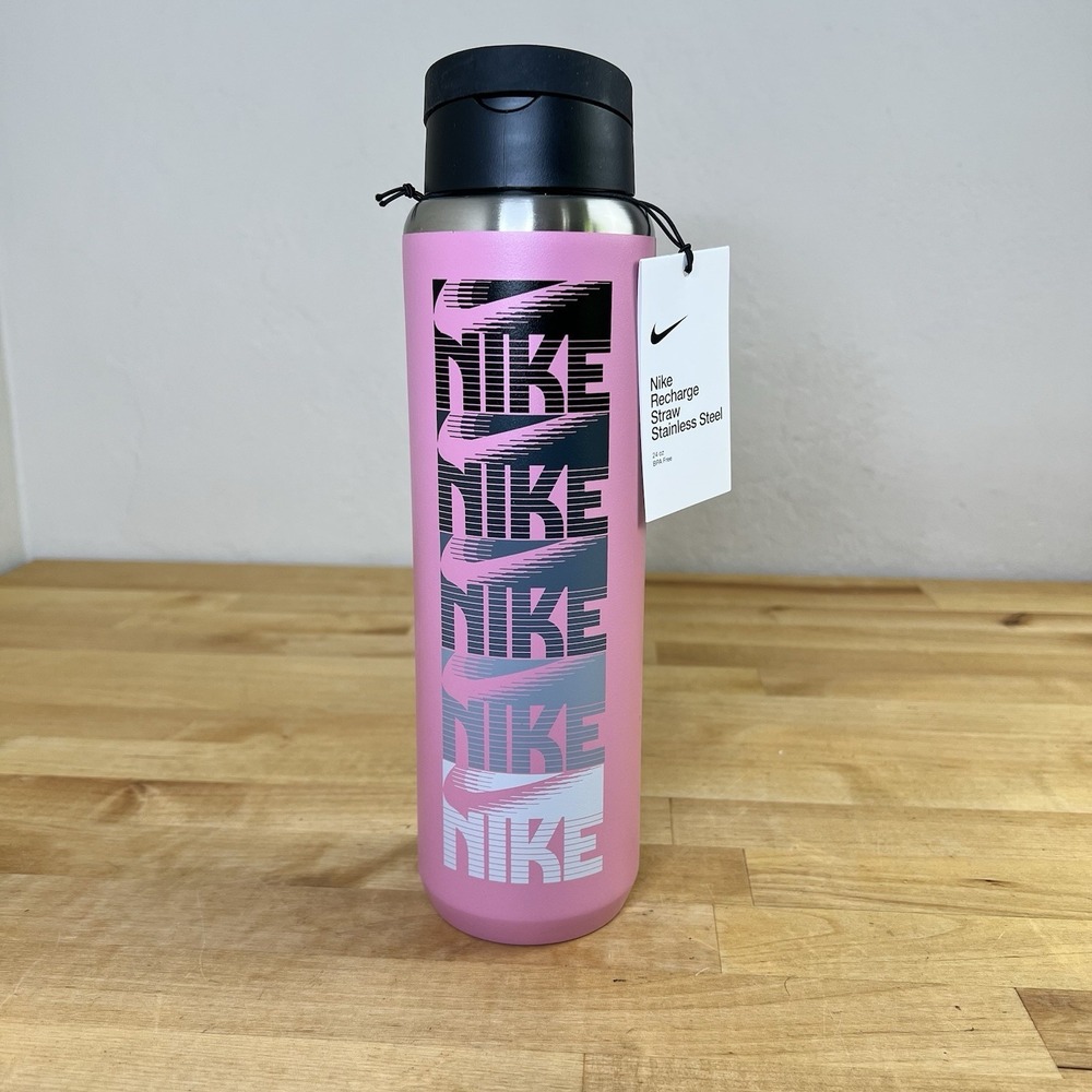 Nike Stainless Steel 24 Oz. Pink Water Bottle Recharge Flip Straw Handle NEW